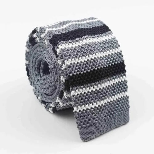 Stylish Grey Striped Knit Tie for Men - Classy Square Design