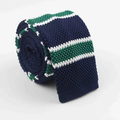Dark Blue Green Square Knit Tie for Classy Men