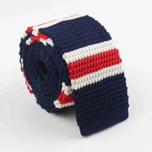 Blue Halo Stripe Knit Tie for Men - Classy Square Design