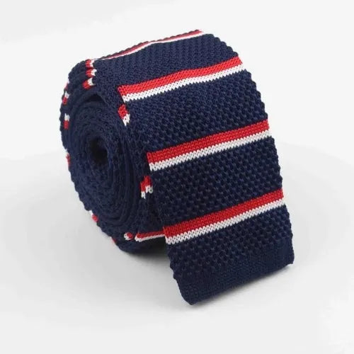 Dark Blue and Red Striped Knit Tie for Classy Men