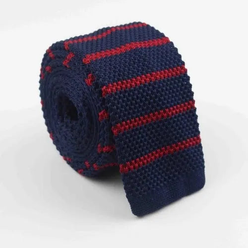 Navy Blue and Red Striped Knit Tie for Classy Men