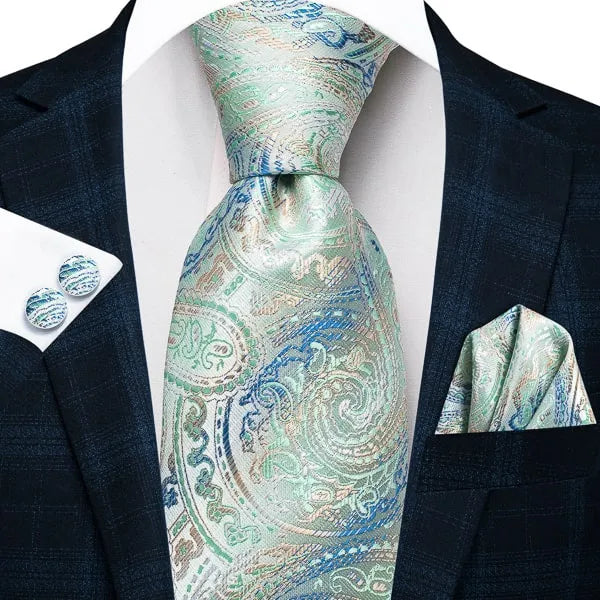 Mint Green Gradient Paisley Silk Tie for Classy Men