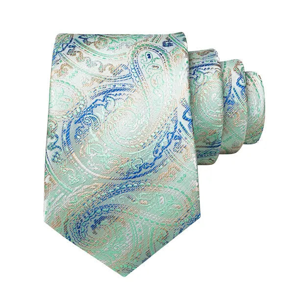 Mint Green Gradient Paisley Silk Tie for Classy Men