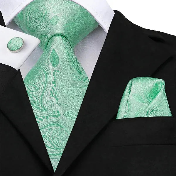 Mint Green Floral Paisley Silk Tie for Classy Men