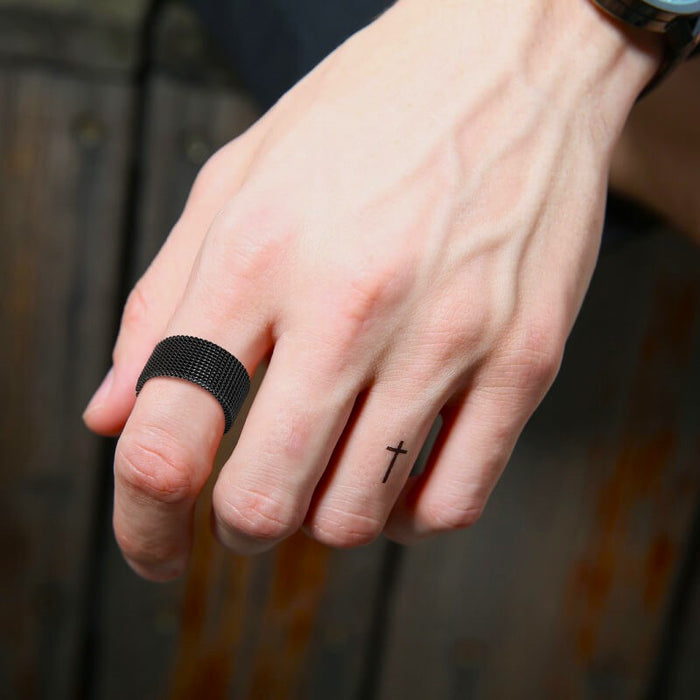 Fashionable Black Mesh Ring Stainless Steel