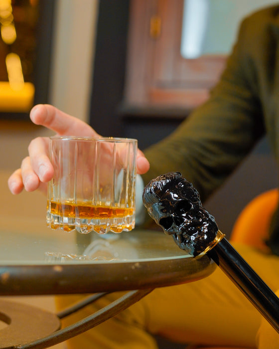 Awesome Walking Cane with Sculpted Black Skull Handle