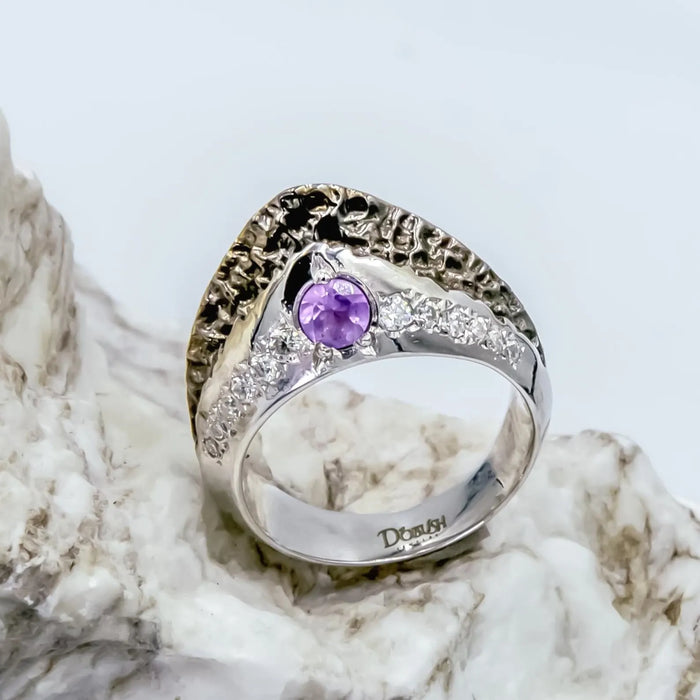 Modern Silver Amethyst Diamond Ring Luxury Jewelry