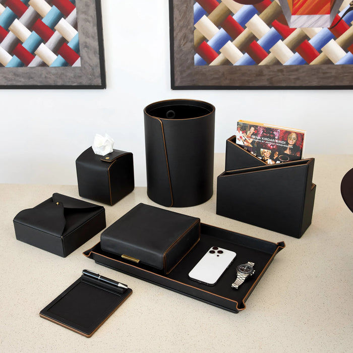 Modern Black Desk Organizer Set – Rose Gold & Vegan Leather