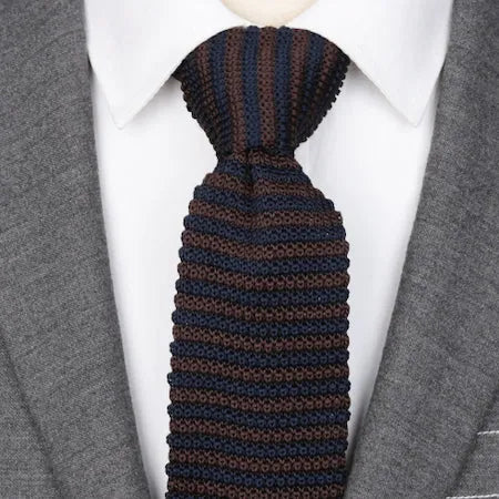 Navy Blue Brown Knitted Tie for Classy Men