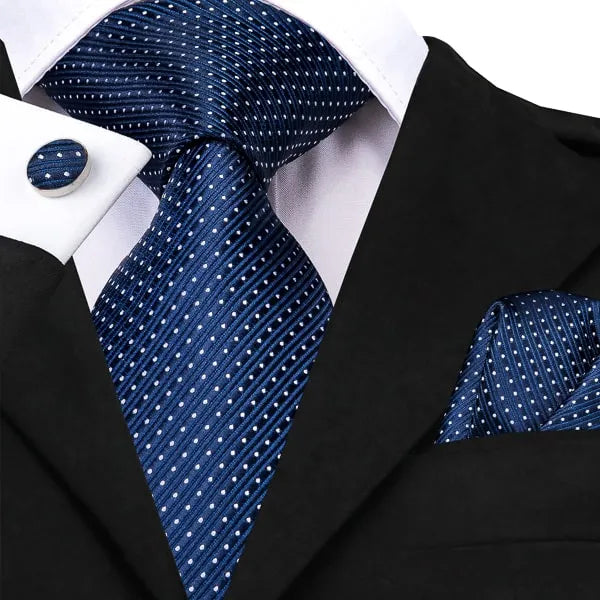 Navy Blue Dotted Silk Tie for Classy Men