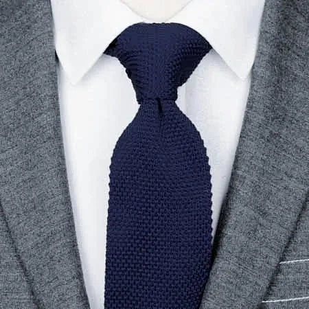 Navy Blue Knitted Tie for Men - Classy Solid Design