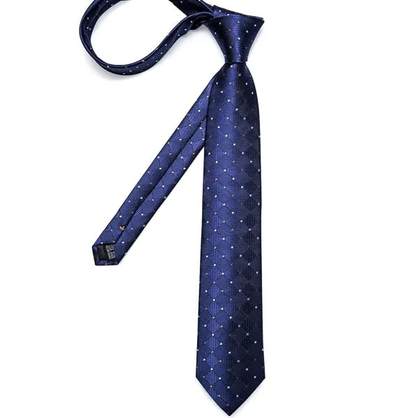 Designer Blue Silk Tie with Polka Dots for Classy Men