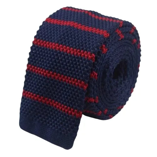Navy Blue and Red Striped Knit Tie for Classy Men
