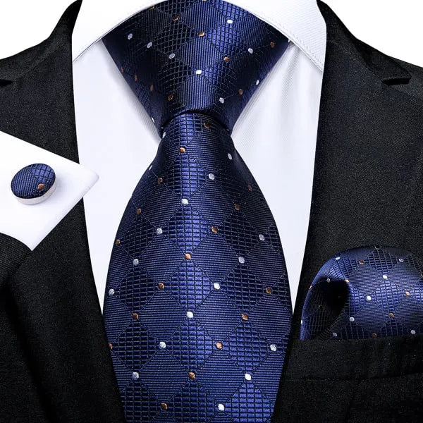 Designer Blue Silk Tie with Polka Dots for Classy Men
