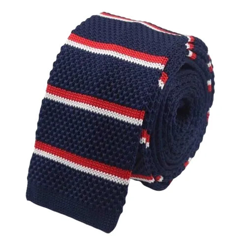 Dark Blue and Red Striped Knit Tie for Classy Men