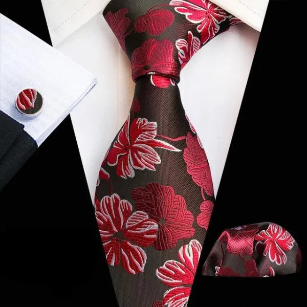 Red Brown Floral Silk Tie for Classy Men