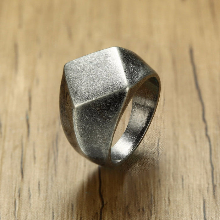 Vintage Oxidized Cubist Flat-Top Signet Ring