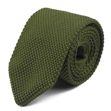 Solid Olive Green Knitted Tie for Classy Men