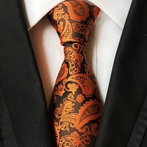 Orange and Black Paisley Tie for Men - Classy Accessory for Formal Casual Wear