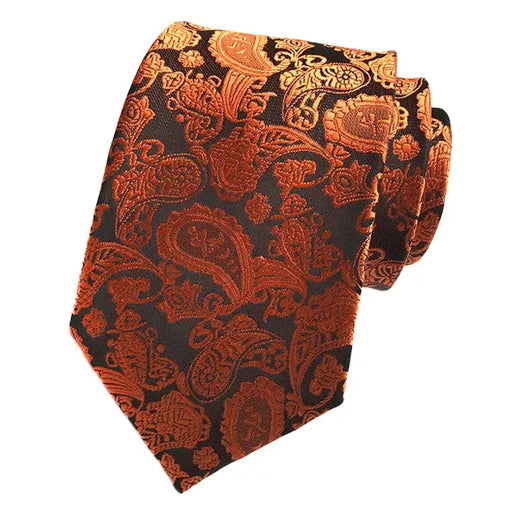 Orange and Black Paisley Tie for Men - Classy Accessory for Formal Casual Wear