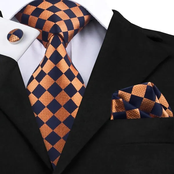 Orange and Black Diamond Silk Tie for Men - Classy Accessory