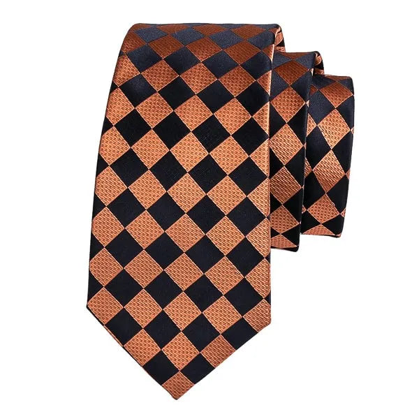 Orange and Black Diamond Silk Tie for Men - Classy Accessory