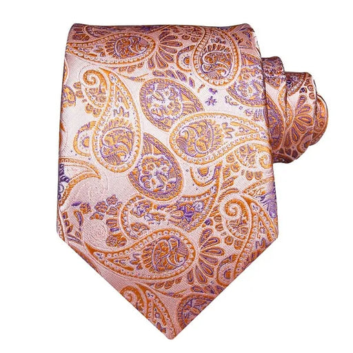 Silk Tie for Men in Orange and Purple Paisley Design - Classy Accessory