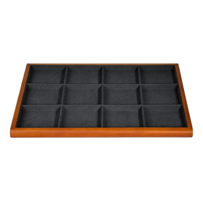 Wood Gray Microfiber Jewelry Display Tray Organizer