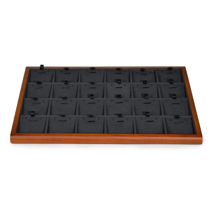 Wood Gray Microfiber Jewelry Display Tray Organizer