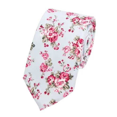 Pastel Blue Floral Skinny Tie for Men Stylish Cotton Accessory