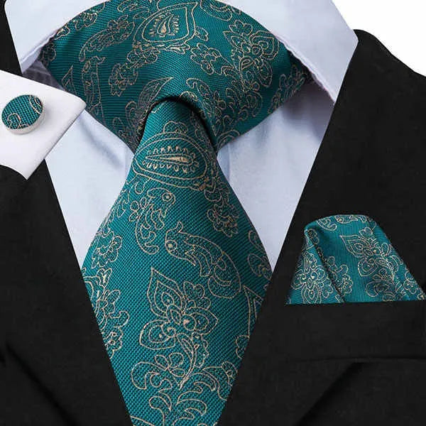 Silk Tie for Men in Persian Green Floral Paisley Design