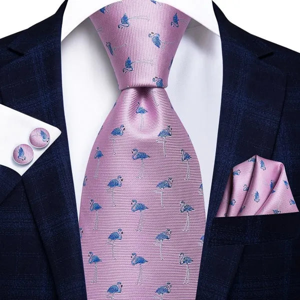 Mens Pink Flamingo Silk Tie Classy Novelty Accessory