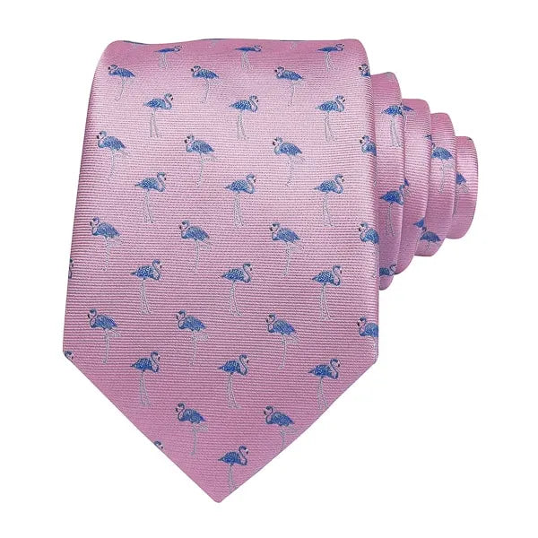 Mens Pink Flamingo Silk Tie Classy Novelty Accessory