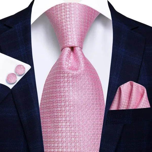 Luxury Silk Tie for Men in Classy Pink Plaid Design