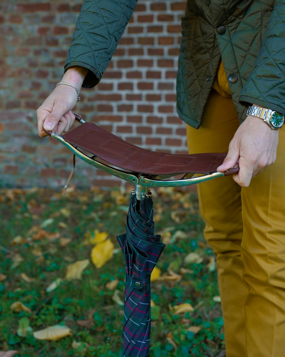 Handcrafted Leather Seat Umbrella- Black Watch Tartan