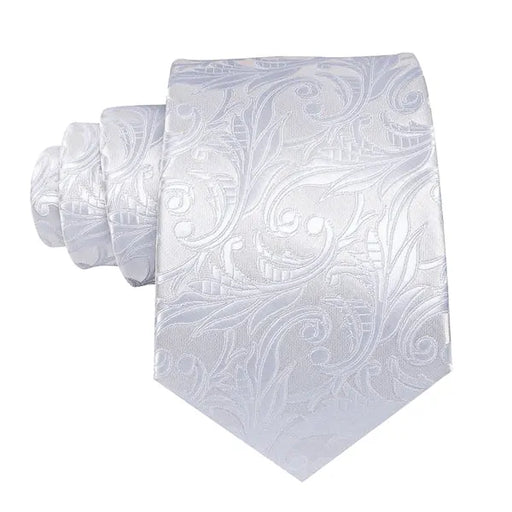 Pure White Floral Silk Tie for Men - Elegant Accessory for Formal Occasions