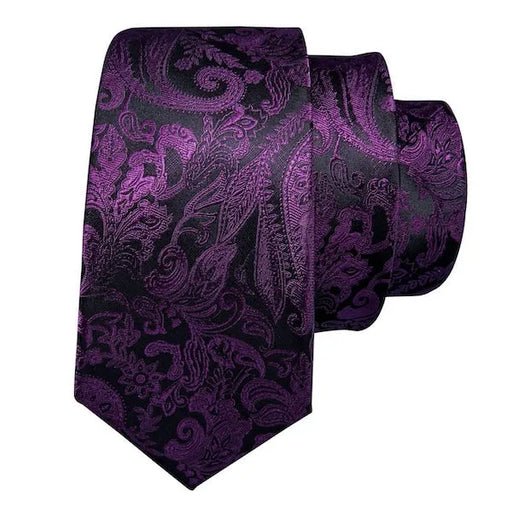 Purple Black Paisley Silk Tie for Men - Classy Elegant Accessory