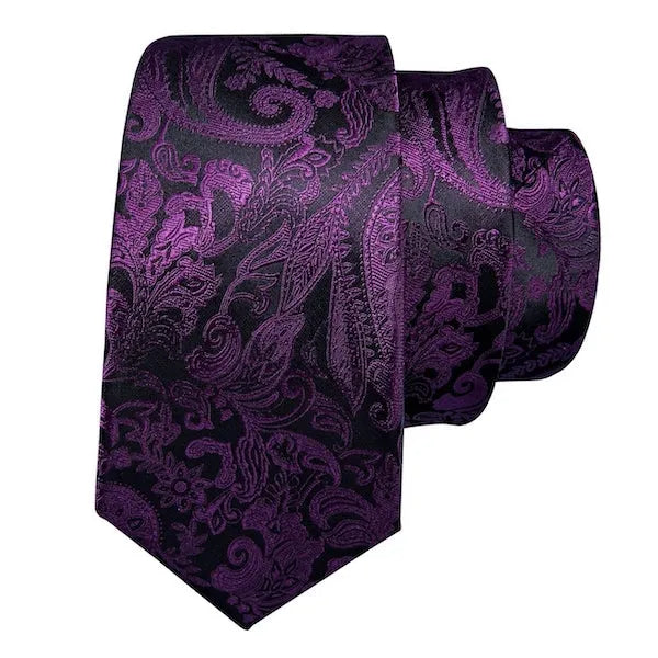 Purple Black Paisley Silk Tie for Men - Classy Elegant Accessory