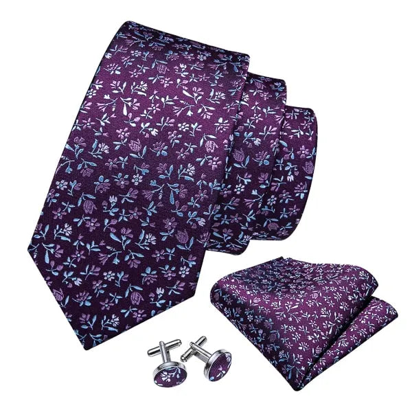 Purple Floral Silk Tie for Men - Elegant Accessory for Formal Occasions