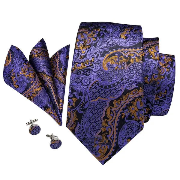 Purple Gold Floral Silk Tie for Classy Men
