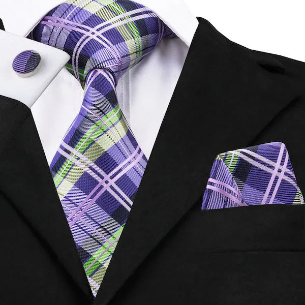 Violet Green Tartan Silk Tie for Classy Men
