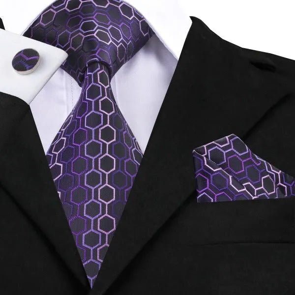 Classy Men Purple Hexagon Silk Necktie