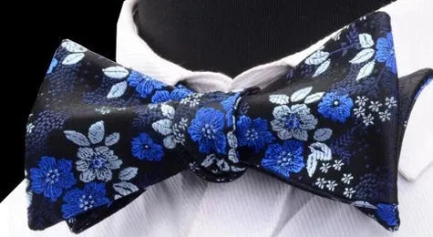 Blue Floral Silk Self-Tie Bow Tie for Classy Men