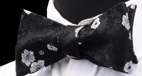 Black Floral Silk Self-Tie Bow Tie for Classy Men