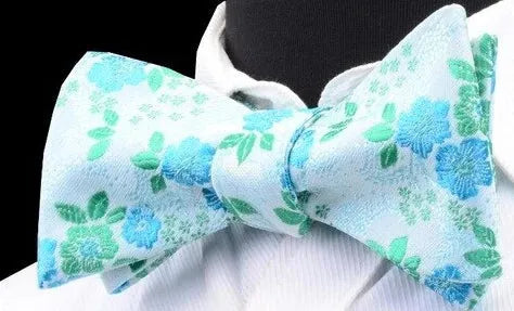 Turquoise Floral Silk Self-Tie Bow Tie for Men - Classy Accessory for Formal Occasions
