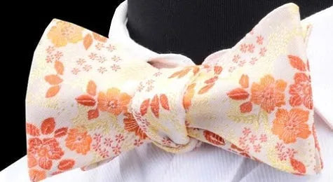 Silk Self-Tie Bow Tie for Men - Classy Peach Floral Design