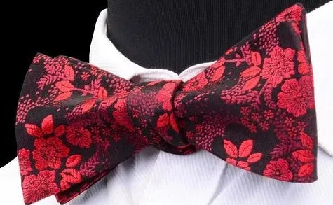 Red Floral Silk Self-Tie Bow Tie for Classy Men