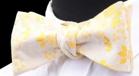 Yellow Floral Silk Self-Tie Bow Tie for Classy Men