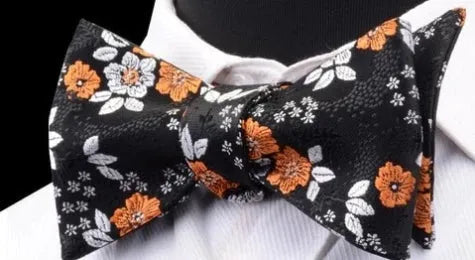 Orange Floral Silk Self-Tie Bow Tie for Classy Men