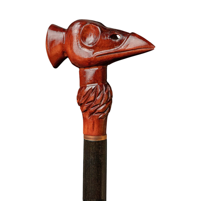 Black Crow Raven Corax Skull Walking Stick Hand Carved